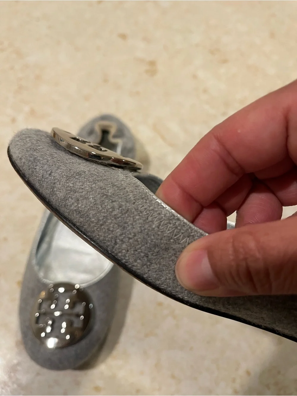 Tory Burch Light Gray Logo Ballet Flats